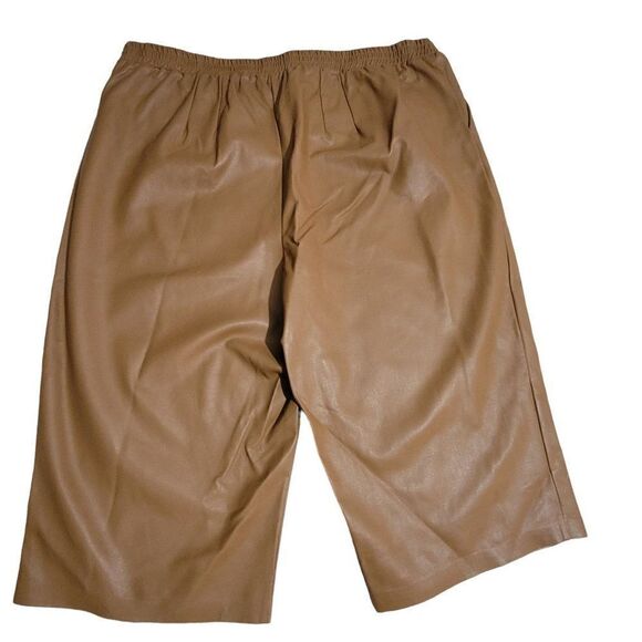Eloquii Faux Leather Pants Women Sz 24 Cropped High Waisted Camel Tan Flare Leg - Picture 3 of 12